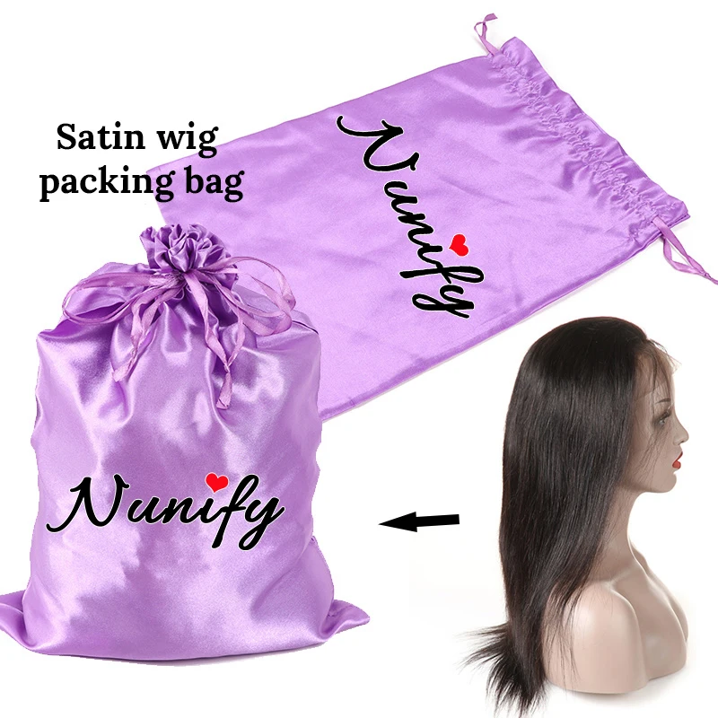 Dahify-Sac en satin violet pour l'emballage des cheveux, sacs de rangement pour perruques avec logo, sacs personnalisés avec ficelle de proximité, approvisionnement, 25x35cm, 10 pièces