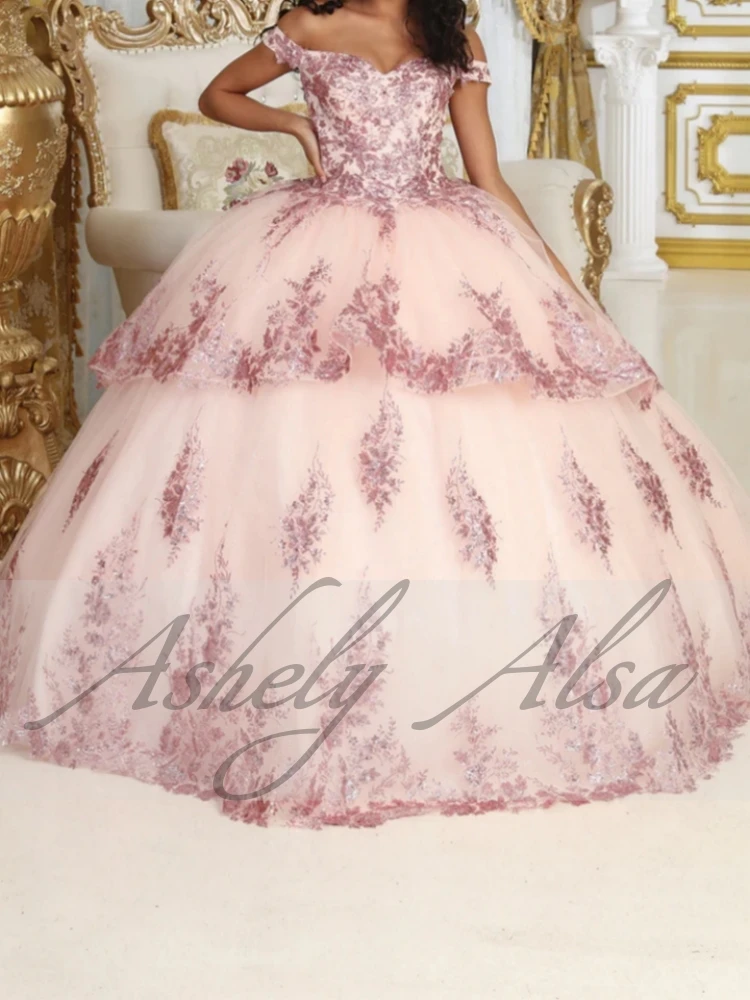 Vestidos De fiesta De princesa personalizados, Vestido De baile con hombros descubiertos, Apliques De encaje, ropa para ocasiones De graduación, Vestido De 15 Quinceanera 16