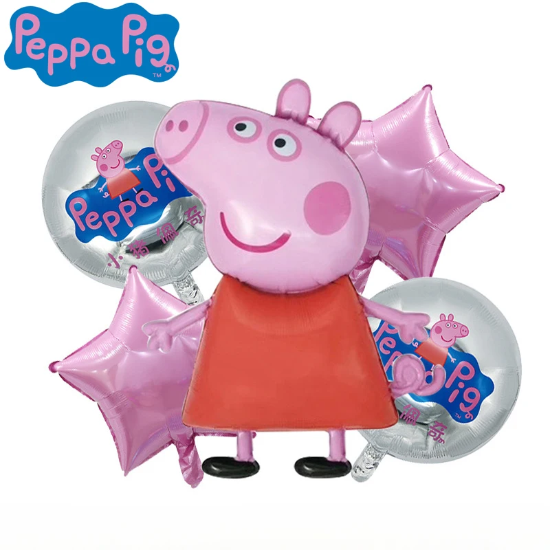 

5pcs New Peppa Pig Cartoon Cute Foil Metallic Balloon Kawaii Set Children's Kids Birthday Party Decorative Decoration Boys Toys