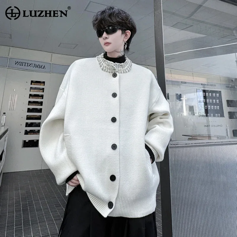 

LUZHEN Sweater Round Knitted Neck Nail Cardigan Bead Decoration Personalized Elegant High End Luxury Men's Handsome Coats JY4653