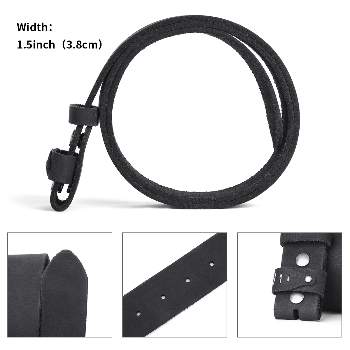 BISON DENIM 3.8cm Width Top Layer Cowhide Leather Belt for Men and Women Vintage No Buckle Casual Belts Fit Daily Wear