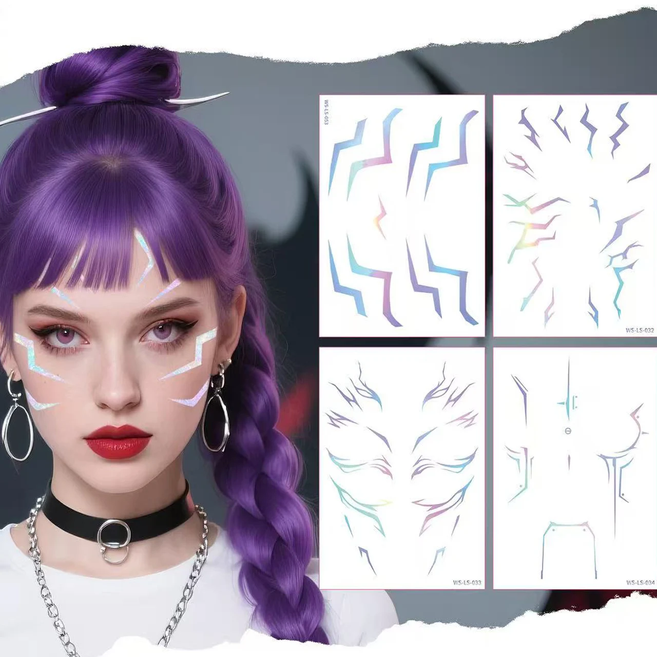 Laser Tattoo Stickers with Technological Feel Anime for Cosplay Halloween Party， and it looks as dazzling as K-pop Demon hunter