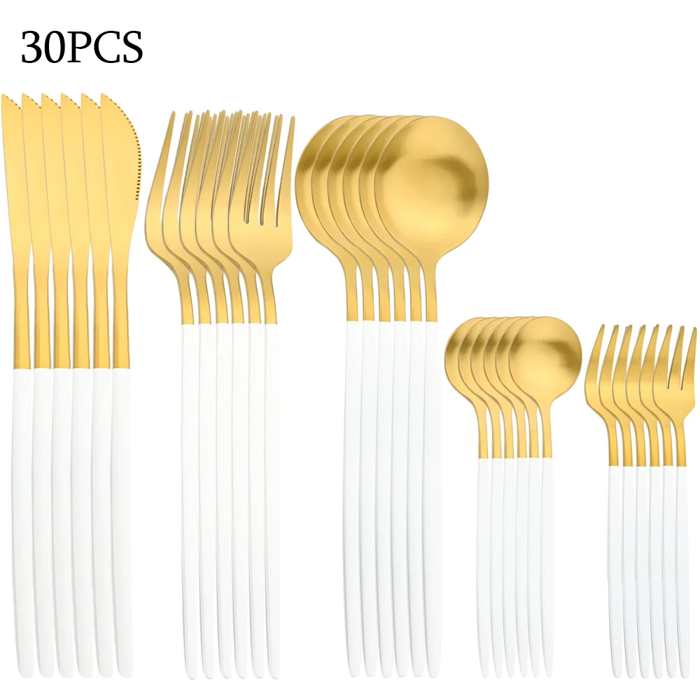 

30pcs Cutlery Set Stainless Steel Steak Knives Forks Spoon Teaspoon Flatware Matte Dishwasher Safe Kitchen Tableware Set