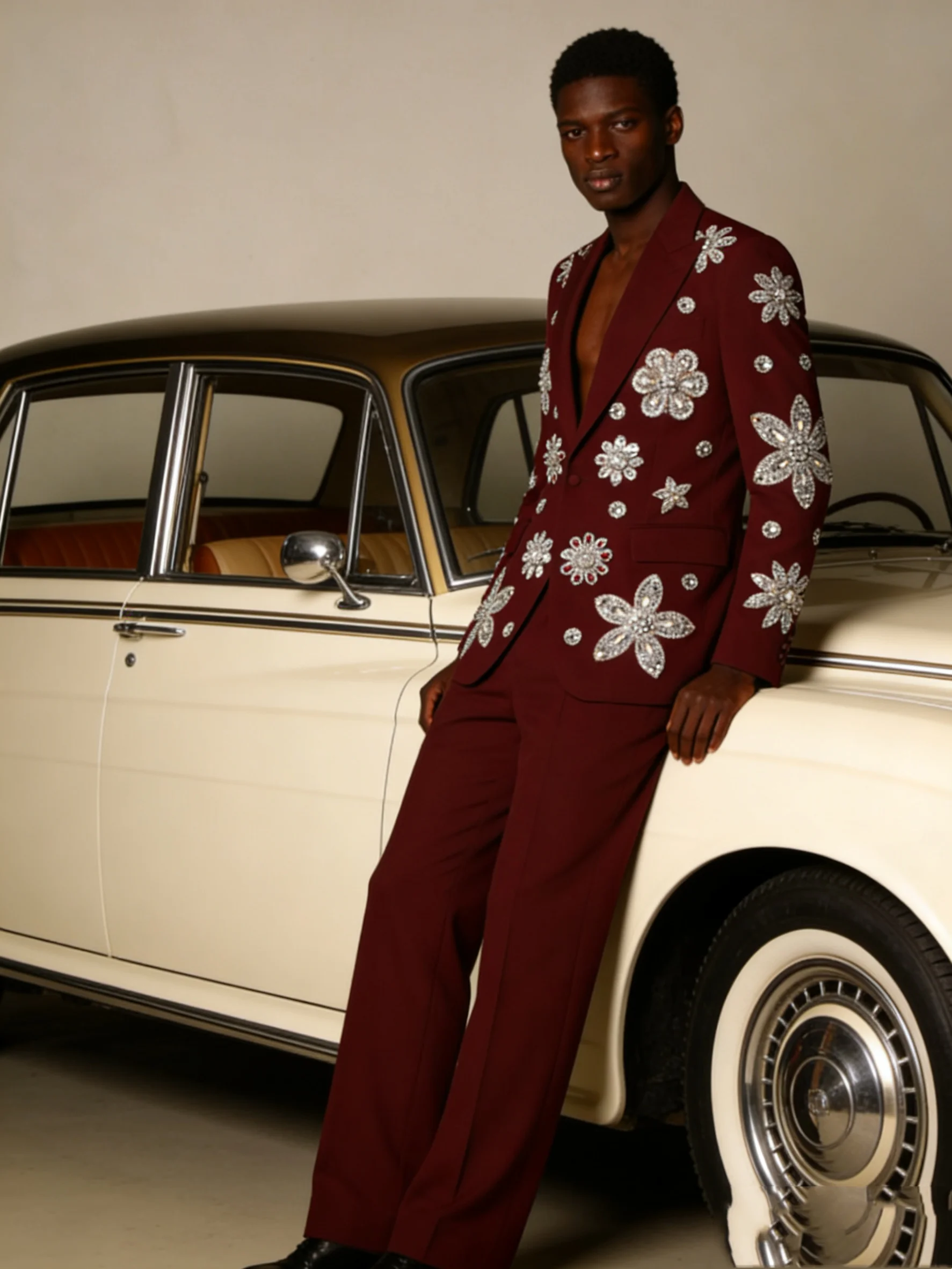 

Crystals White Men Suits Set 2 Pcs Blazer+Pants Trousers Luxury Glitter Wedding Tuxedo Formal Office Business Groom Jacket Coat
