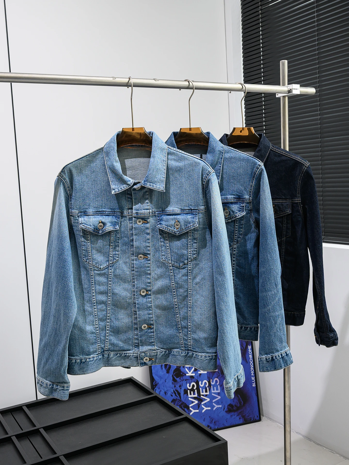 

Retro Washed Denim Jacket Men's Casual Style Long Sleeve Standard Fit Fashionable Spring Outerwear Coat Classic Collar