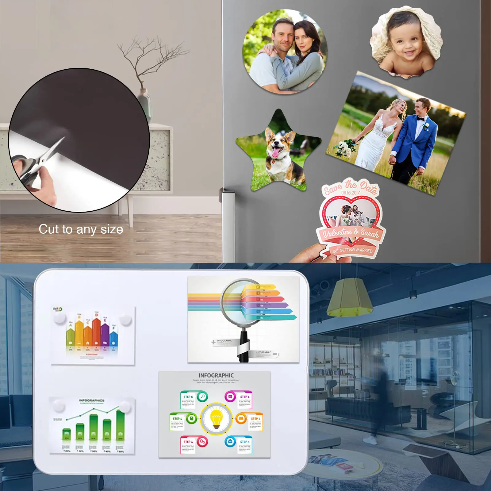 ملصقات مغناطيسية مدعومة لاصقة مغناطيسية مقاس 7.87 بوصة، ملصقات صور ذاتية الصنع، ملصقات ثلاجة مغناطيسية ناعمة