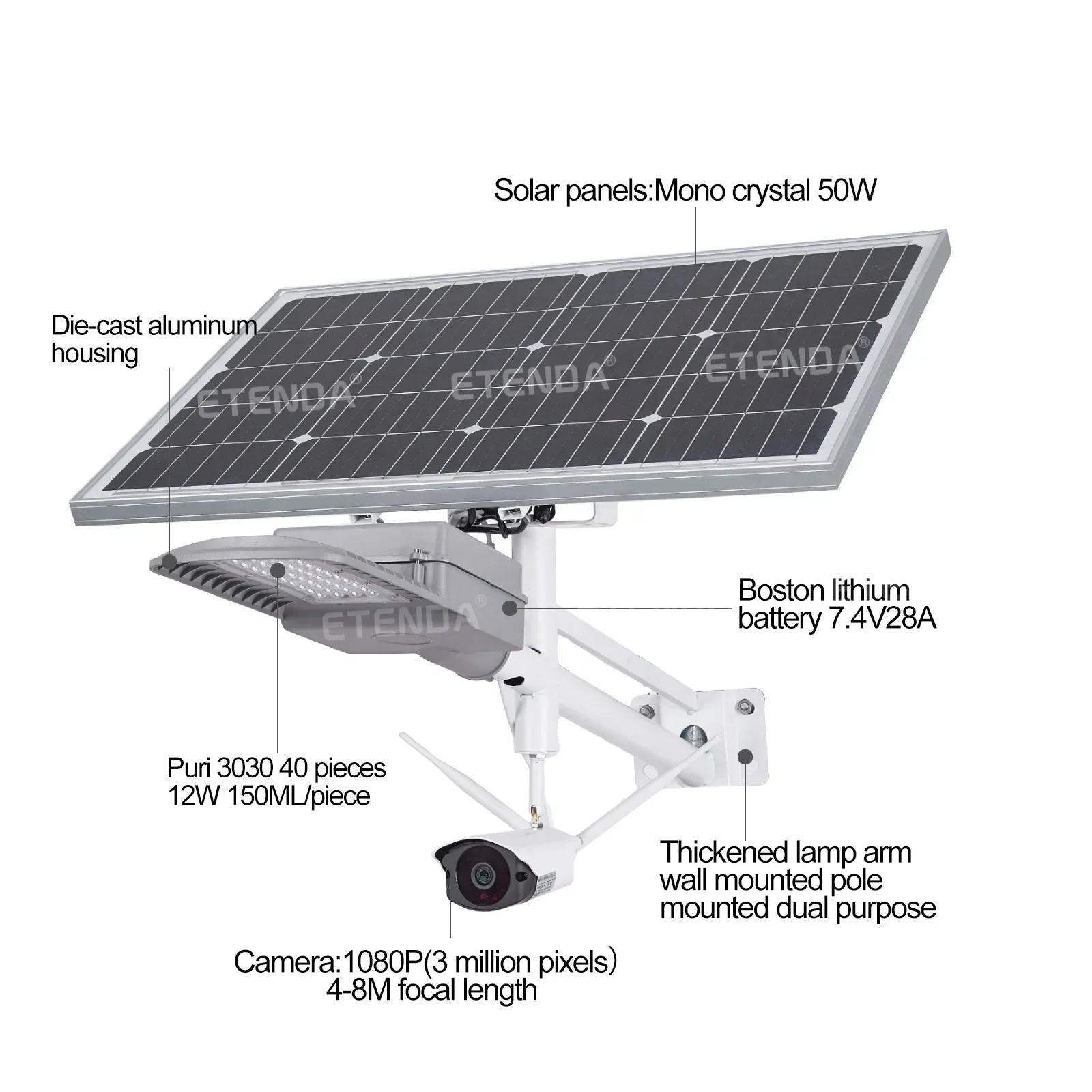 2025Etenda 1080P 3 million pixels solar street light with  outdoor