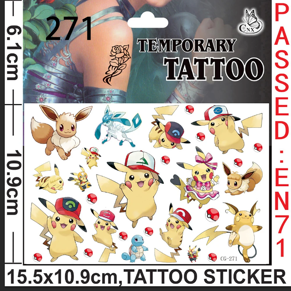 Pokemon-Tattoo-Aufkleber, wasserfest, niedliche Cartoon-Tattoos, handgefertigte Aufkleber, Geburtstagsparty-Geschenke, Geschenkartikel