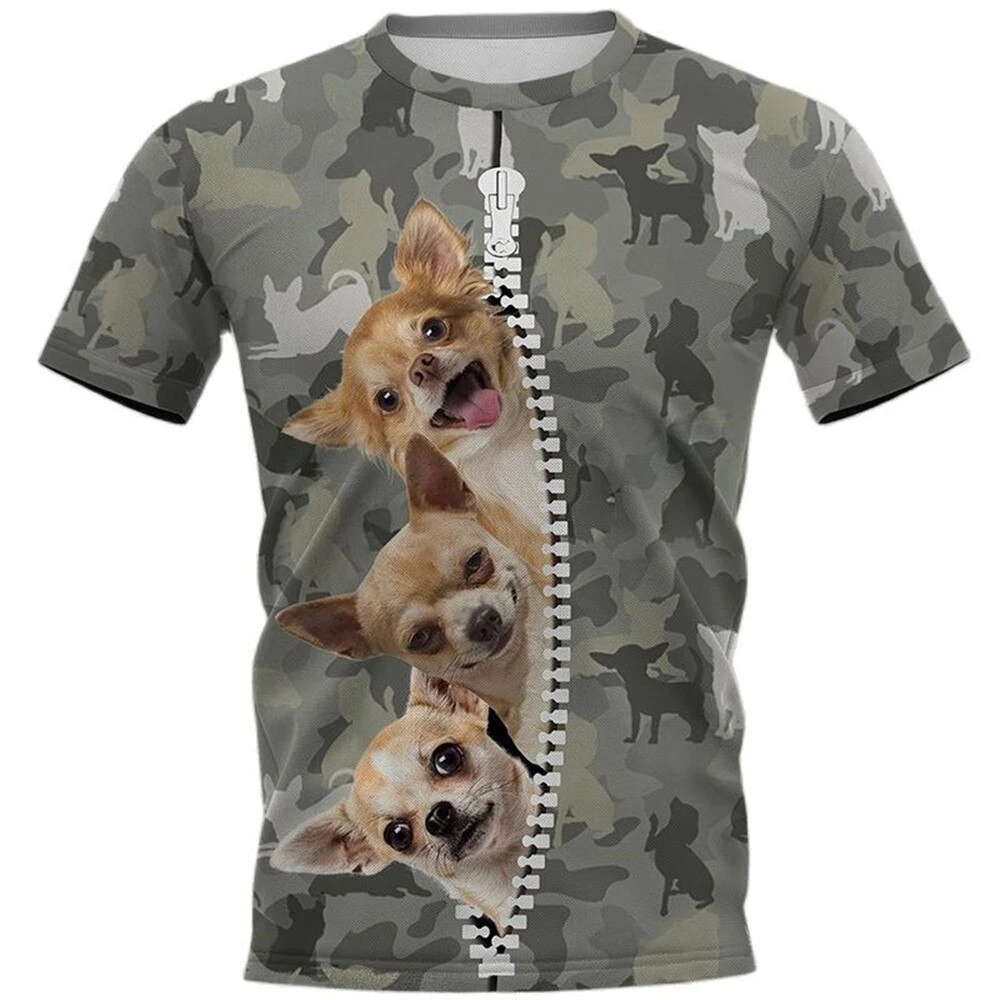 Funny Chihuahua T-Shirts Pet Dog 3D Printed Men Women Fashion Camouflage Oversized Short Sleeve T Shirt Kids Tees Tops Clothing