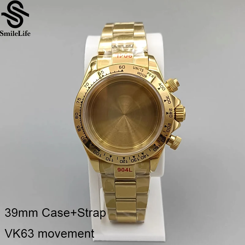 

SmileLife VK63 Gold Dayton Case 39mm Watch Case Steel Bezel With Strap Fit VK63 Quartz Movement Watch Accessories