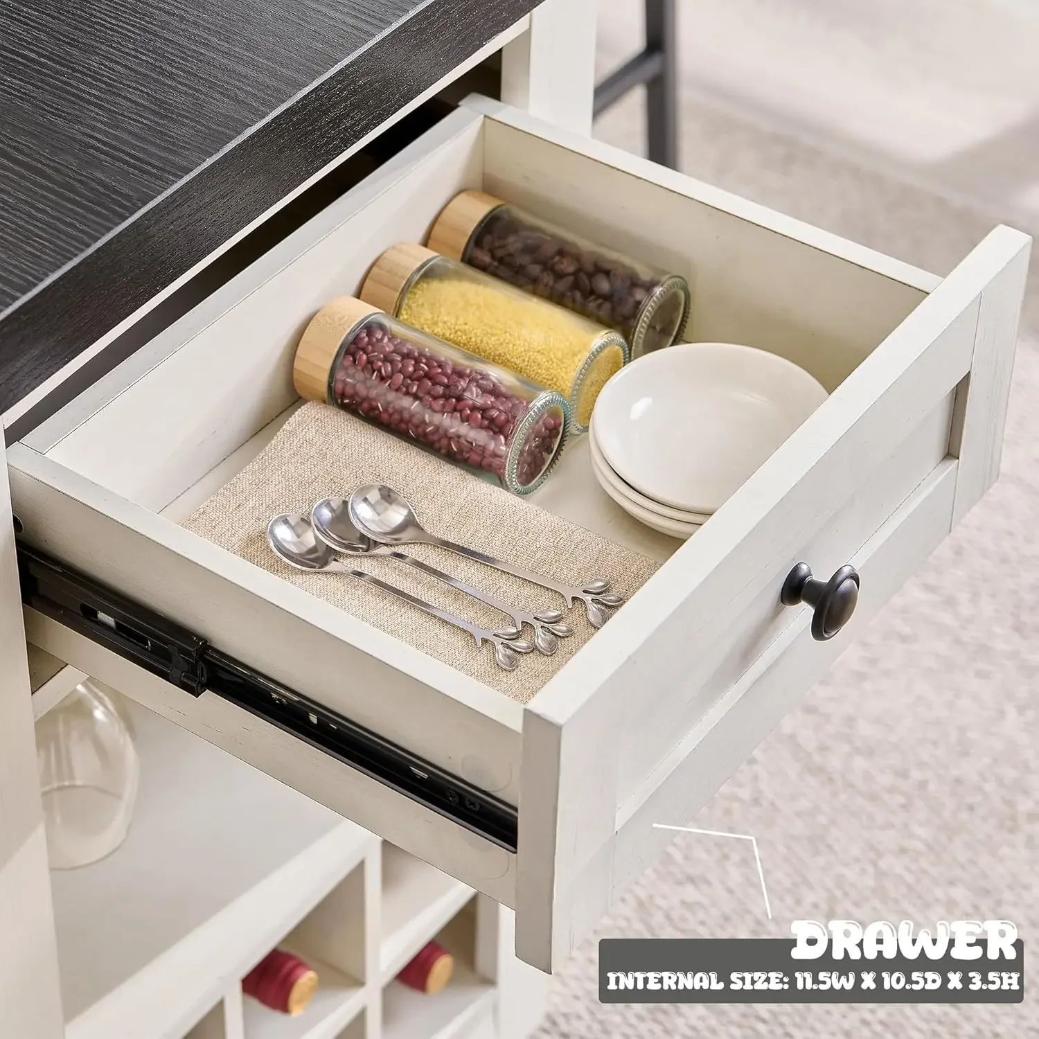 Dining Table Set for 4, 55" Large Kitchen Table Set with 2 Chairs & Bench, Rustic Wood Dining Bar Table w/ Drawer and Wine USA