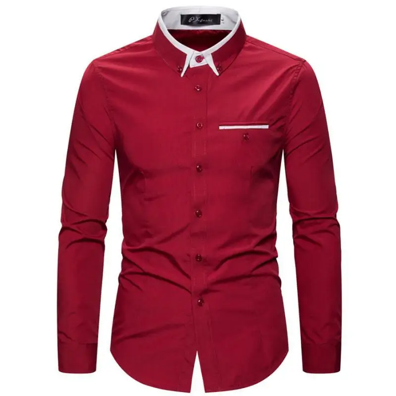 2023 New Spring and Autumn Fashion Simple Double Layer Collar Long Sleeve Slim Fit Solid Color Casual Men's Versatile Shirt