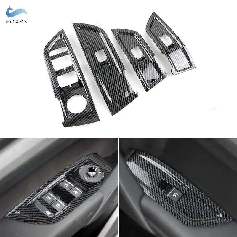 

LHD For Audi Q5 FY 2018 2019 2020 2021 Car Door Armrest Window Lift Switch Frame Cover Trim Carbon Texture Interior Accessories