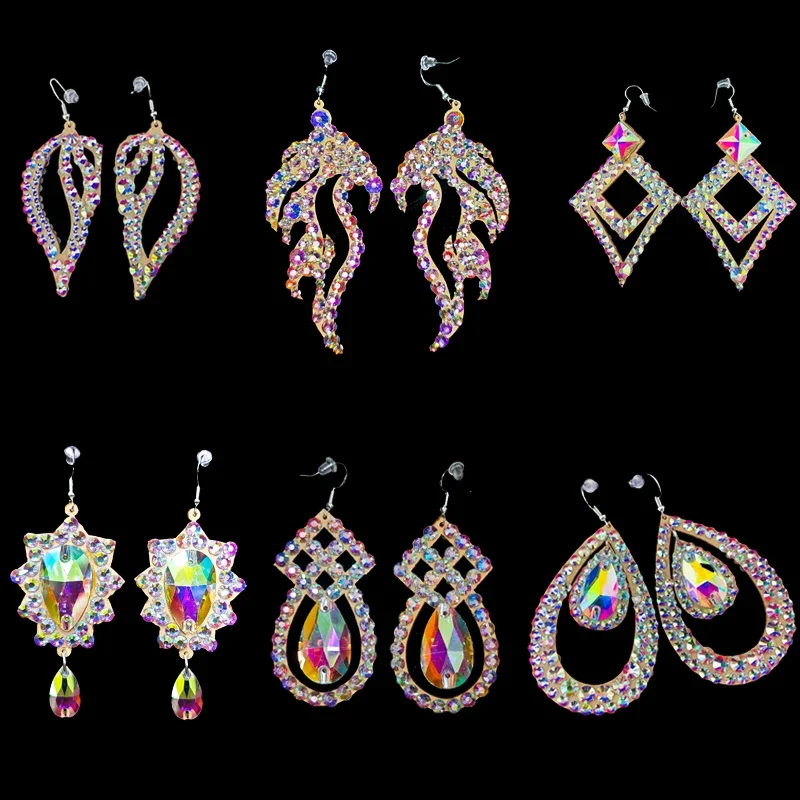 

Belly Dance Earring Women Gypsy Jewelry Accessories Dancer Costume Dress Up Shine Rhinestone Double Sides