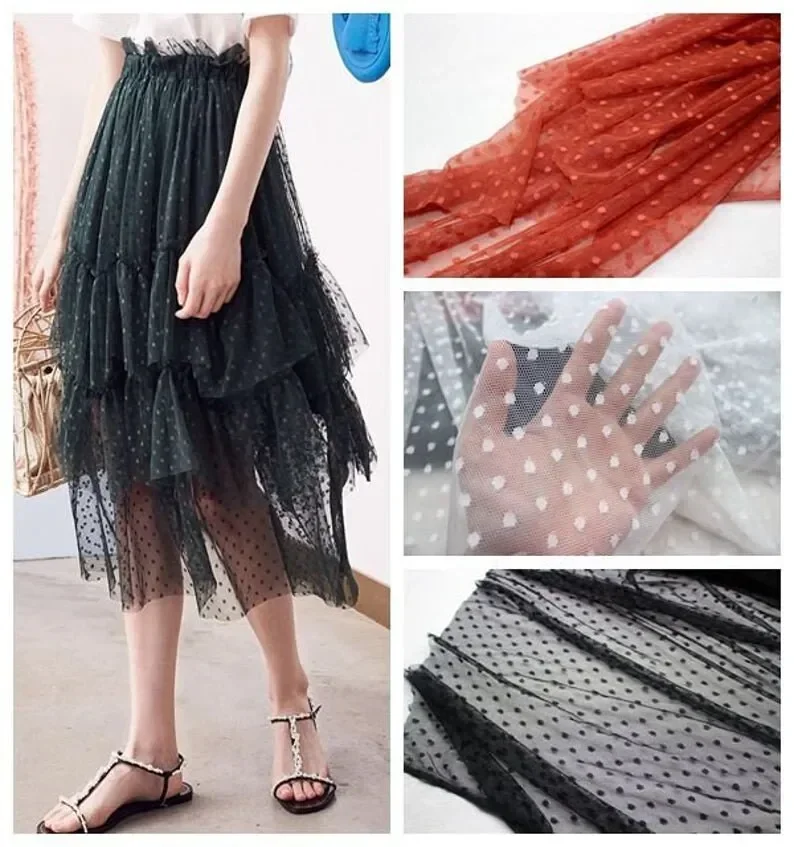 

stretch white black caramel polka dot Embroidery Lace Fabric Dots Soft Mesh Tulle For Girl Dress Tutu Dress Wedding