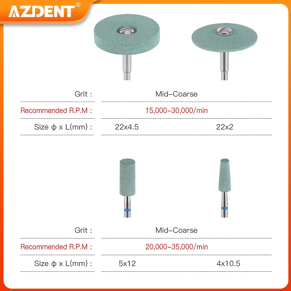 Dental Ceramic Diamond Grinder AZDENT Polishing Head HP 2.35mm Medium Grit Plisher Dentistry Drills for Zirconia Porcelain