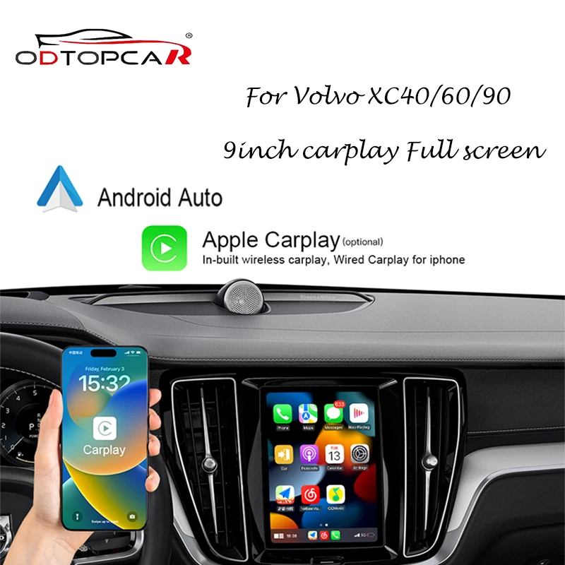 

ODTOPCAR Android Auto Apple CarPlay Retrofit Wireless Adapter Radio For Volvo XC40 XC60 XC90 2018 9" YouTube Google play MP4