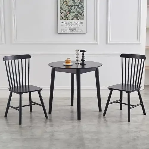 Farmhouse Dining Chairs Set of 8, Solid Rubber Wood Windsor Chairs with Spindle Back, Mid Century Modern Furniture for