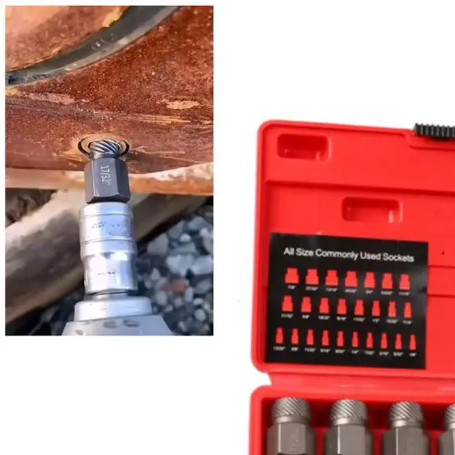 25Pcs Hex Screw Extractor Set For Multi Teeth High Carbon Steel For Rounded Broken Bolt Remover Damaged Screw Removal Tool Kit