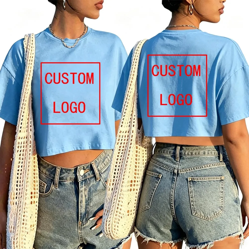 DIY Custom Your Brand LOGO Shirt Women O-Neck Short Sleeves Crop Tops T-shirt Custom Gifts view 5