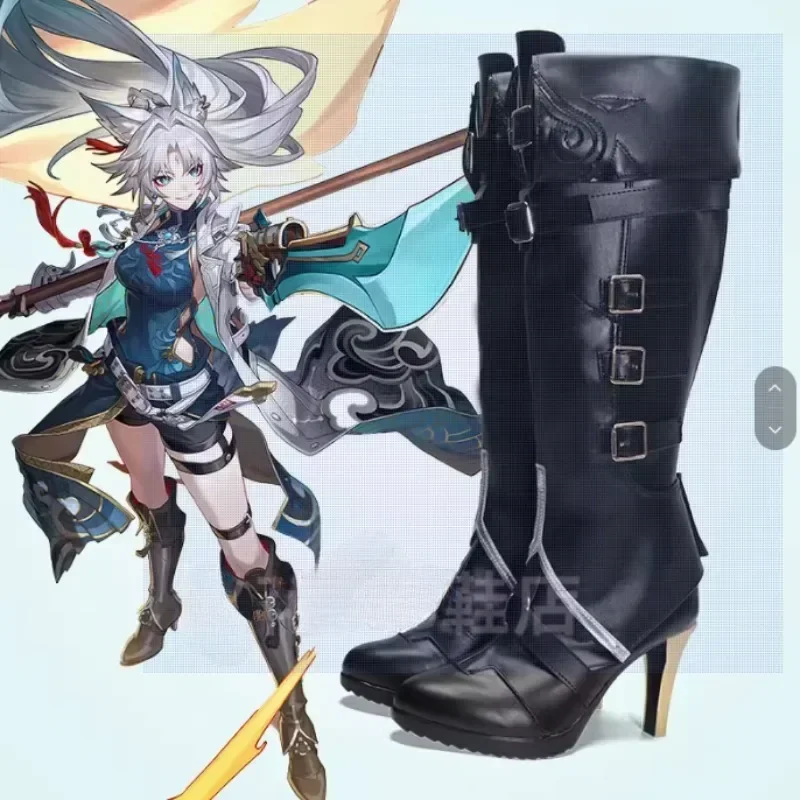 Game Honkai: Star Rail Feixiao Cosplay Shoes Xian Zhou General Women Men Boots Halloween Party Roleplay Black Shoes High Heels