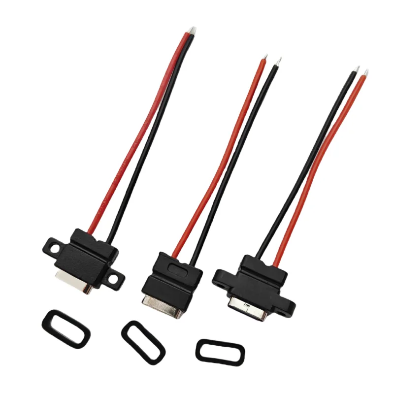 1-10pcs Type-C 2Pin Waterproof Female USB-C Socket Port With Screw Hole Fast Charge Charging Interface USB Connector With Cable