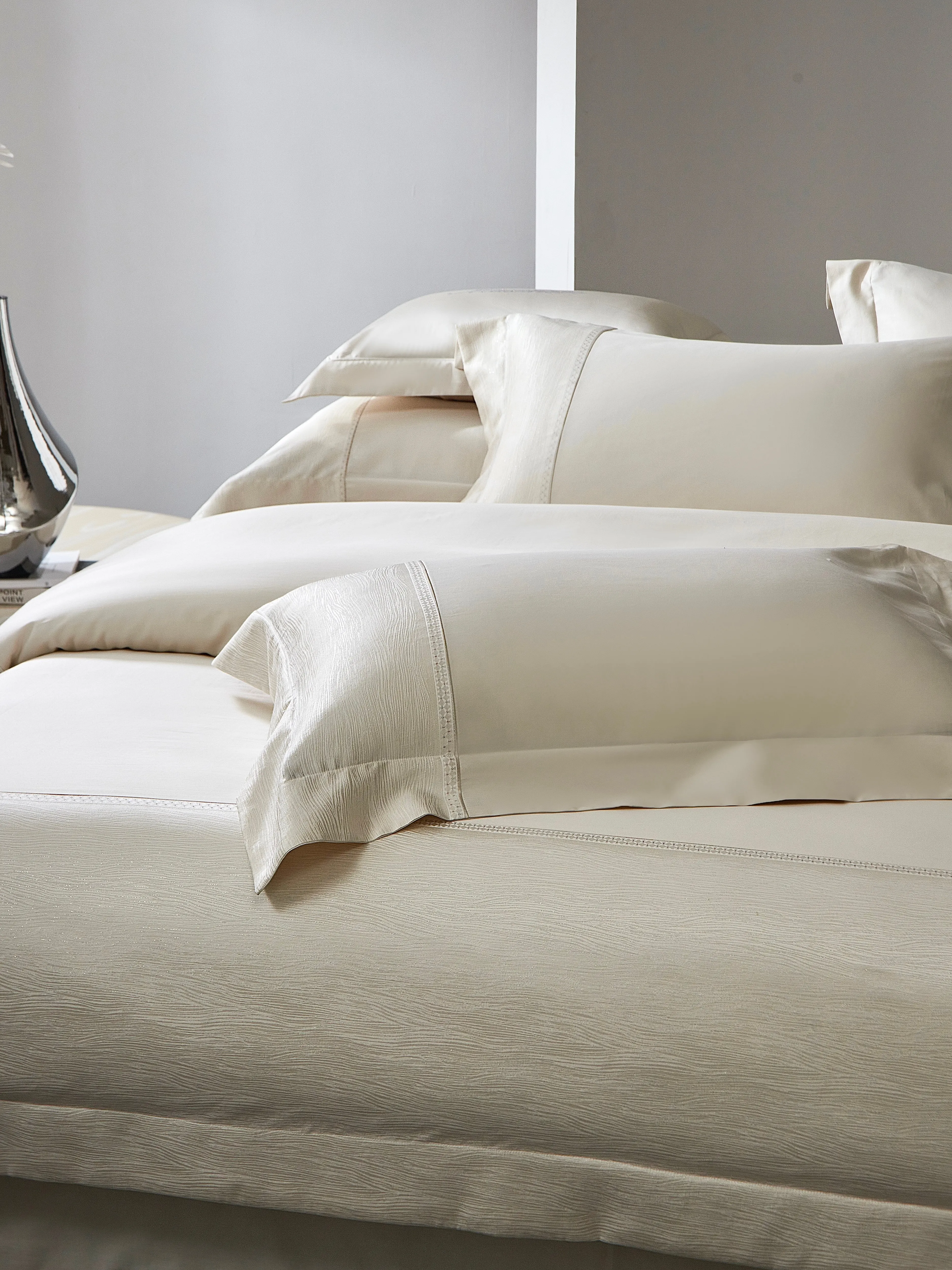 Minimalist Cotton Bedding Set 4Pcs, Solid Color Duvet Cover Flat Sheet Bed Linens, King Queen Size