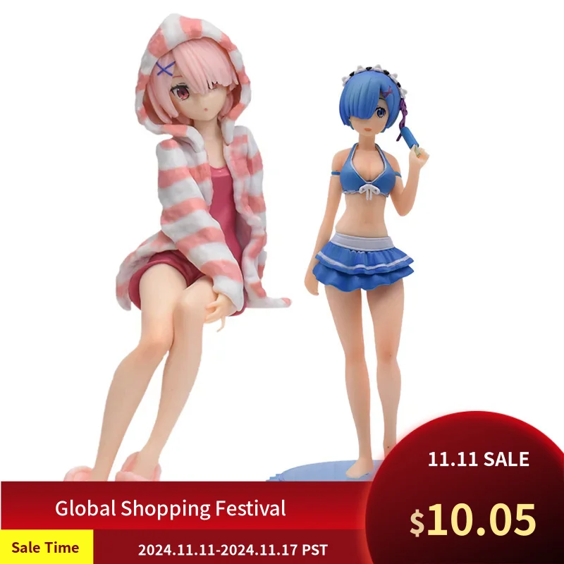 Anime Cartoon 2 Style Rem Figure Cute Sitting Action Swimsuit Figurine Lovely Model Statue Kawaii Collection Toys Adult Gifts