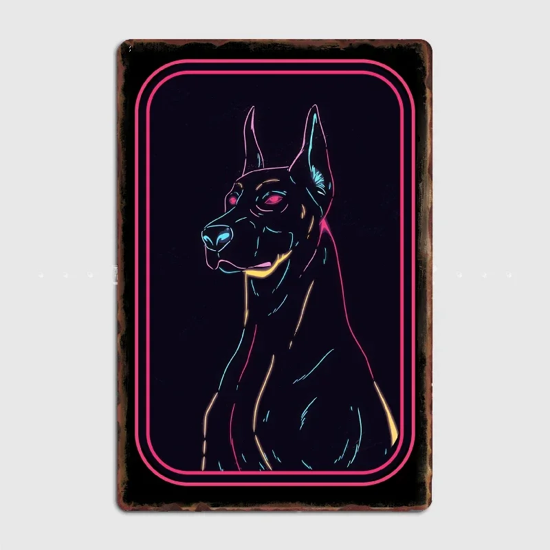 Majestic Neon Doberman Pinscher Metal Plaque Poster Club Home Bar Cave Classic Plaques Tin Sign Posters Room Wall Decor