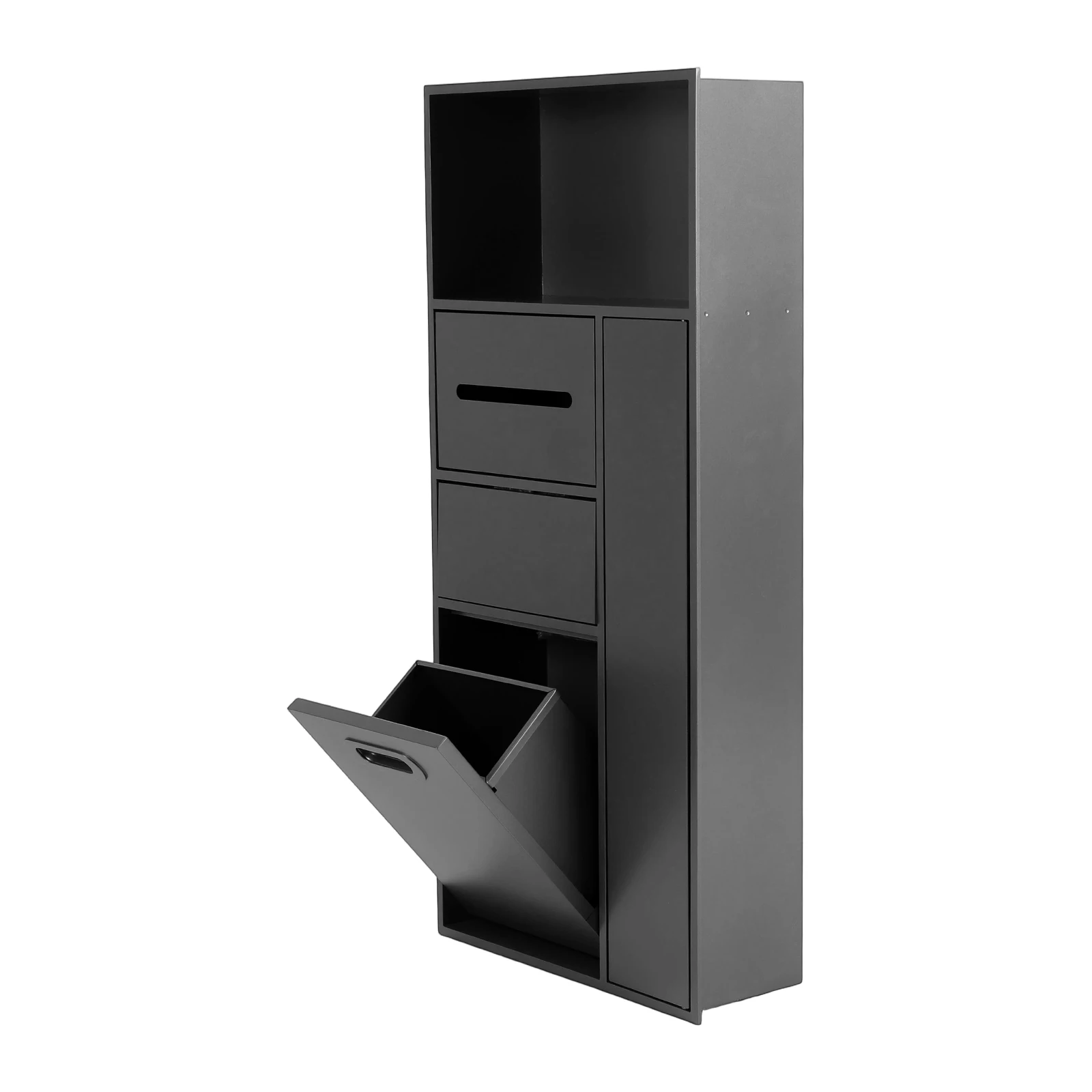 

Space-Saving Toilet Side Shelf Waterproof Push-Type Steel Shower Niche with Tipping Bucket Trash Can for Bathroom/Kitchen/Hotel