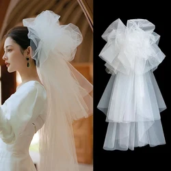 Delicate Handmade Retro European Bride Wedding Big Veil Short Fingertip Bridal Tulle Veil