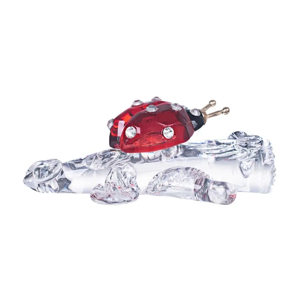 Crystal Figurine Small Crystal Ladybug Ornaments Cute 3D Simulation Ladybug Carving Animal Ornament Collectible