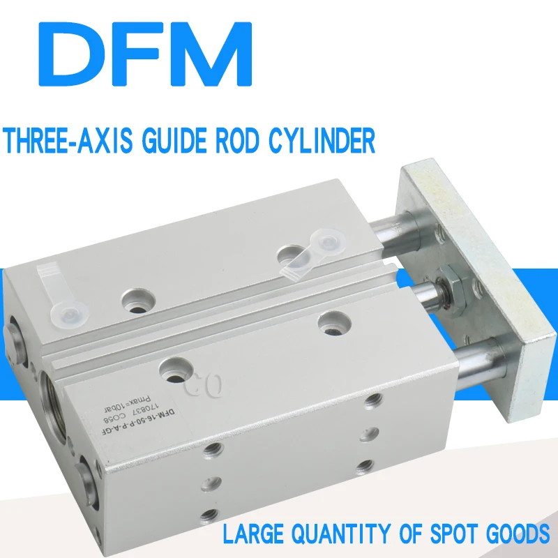 

Трехосевой направляющий цилиндр с направляющей штокаDFM-12-16-20-25-32-40-50-63-30-80-100-125-160-200-P-B-A-P-A-GF-KF