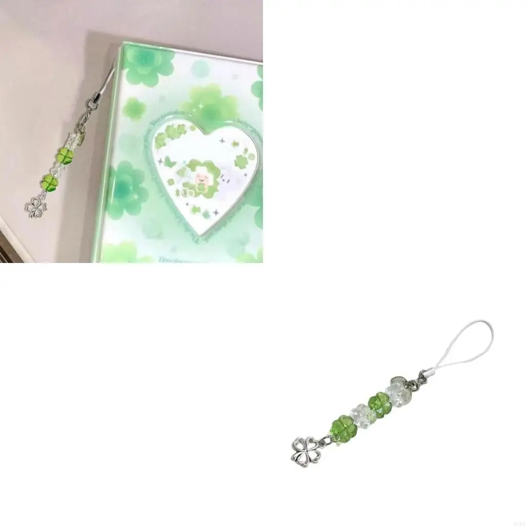 Beautiful Lucky Clovers Beaded Phone Chain Handmade Phone Lanyard Accessory E0BF