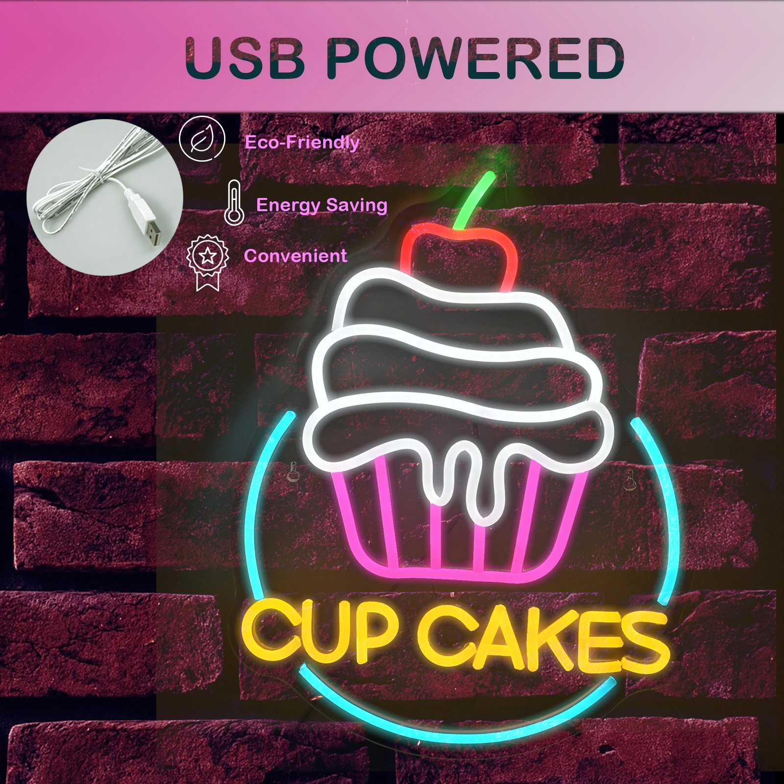 Colorful Cake Neon Led Signs Lights USB Powered With Switch For Dessert Shop Business Signage Cake Food Shop Birthday Party