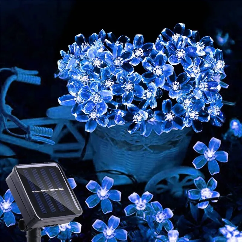 Solar Cherry Garden Blossom Flower Lights Garlands String Lights Solar Outdoor Waterproof Lawn Pathway Christmas Decoration Lamp