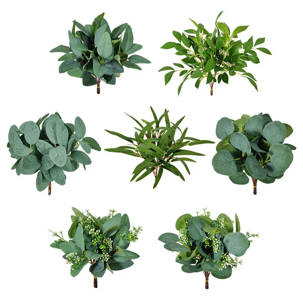 1/10 pçs planta artificial eucalipto folhas hastes de vegetação com flor plantas falsas presente decoração para casa festa de casamento ornamento