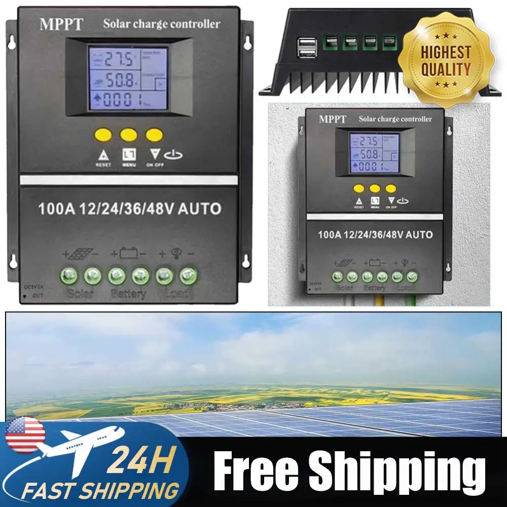 

Интеллектуальный контроллер заряда солнечных батарей MPPT 100А с ЖК-дисплеем, автоматический контроллер заряда 12В 24В 36В 48В для солнечных панелей
