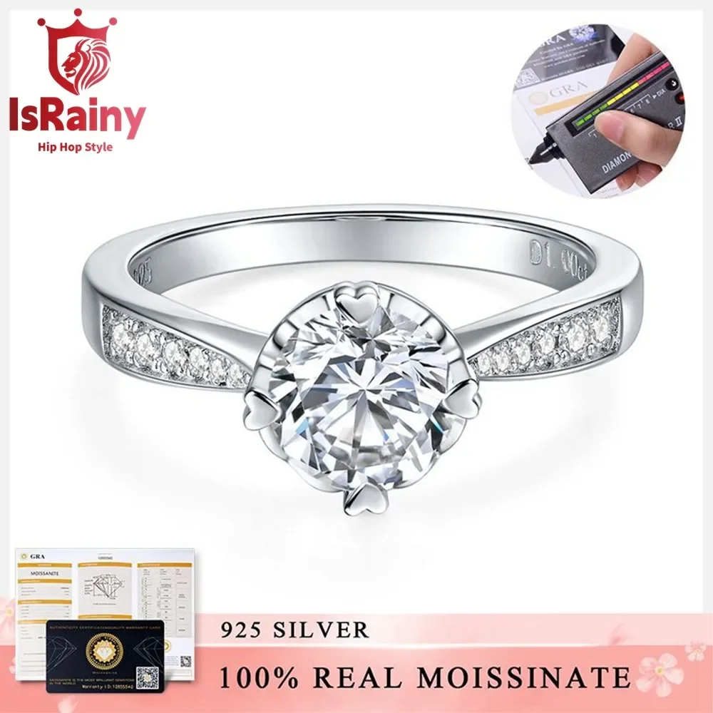 IsRainy D Color 6.5MM Round Moissanite Rings 925 Sterling Silver Sparkling GRA Certified Diamon For Womens Wedding Fine Jewelry