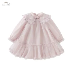 Dave Bella Spring Girl's Dress Cute Mesh Embroidery New Charm Gentle Cute Children's Princess Dress Party Outdoor DB1250678