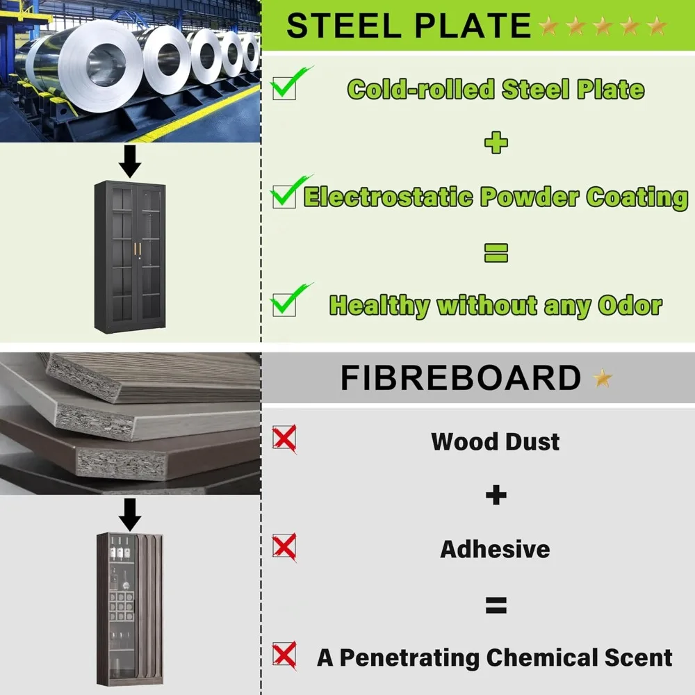 Высокая металлическая витрина со стеклянными дверцами, безопасный шкаф Curio для домашнего декора, 71, высокая витрина для кухни или гостиной