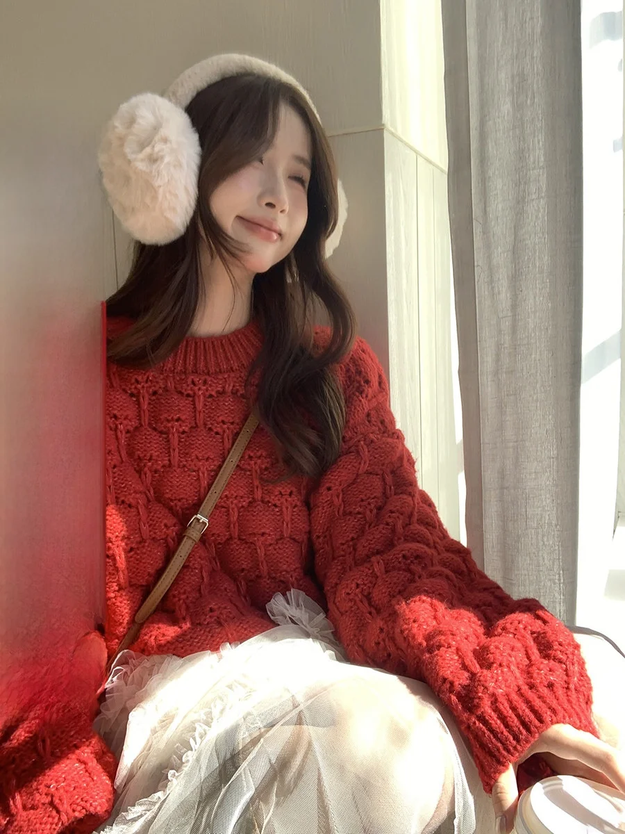 

Sinbounboun Lazy Sle Knitted Sweater round Ne Pullover Soft Comfortable Warmth Texture Feel ort Loose Fit Fem