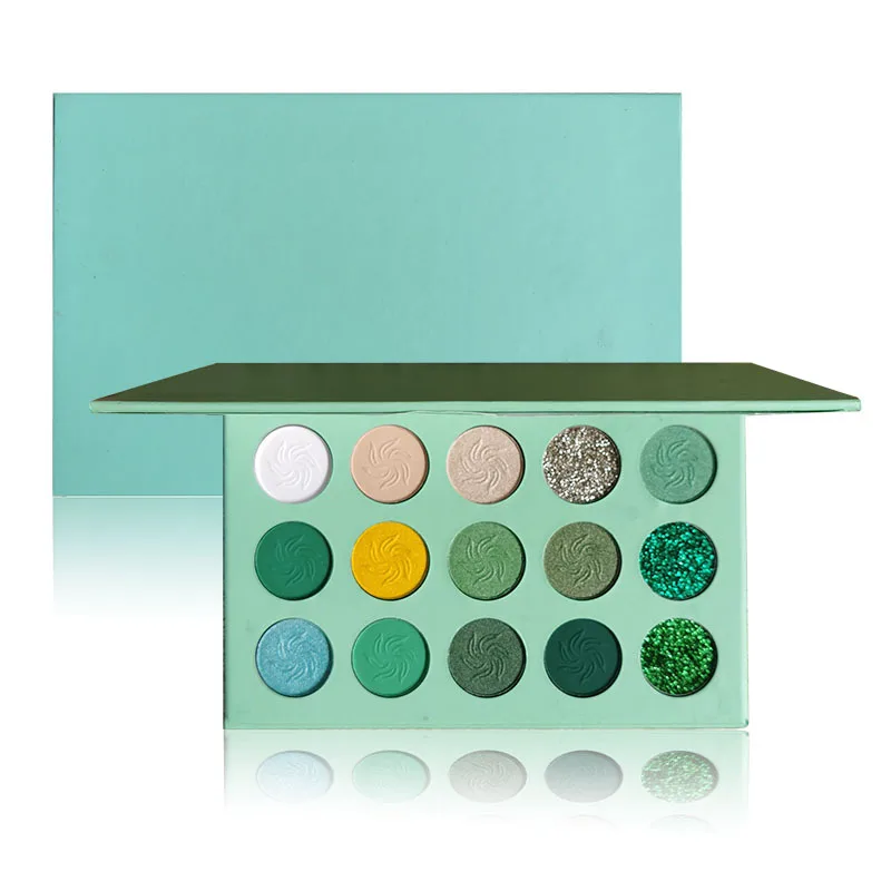 no logo Eyeshadow Pallete 15 Color Bright Pigmented Glitter makeup Eye Shadow Palette Green Blue Make Up Palette wholesale