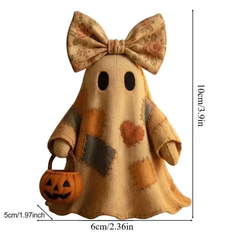 Patchwork Ghost Halloween Decoration Fabric Ghost Centerpiece Vintage Patchwork Ghost Halloween Decor with Pumpkin for Spooky
