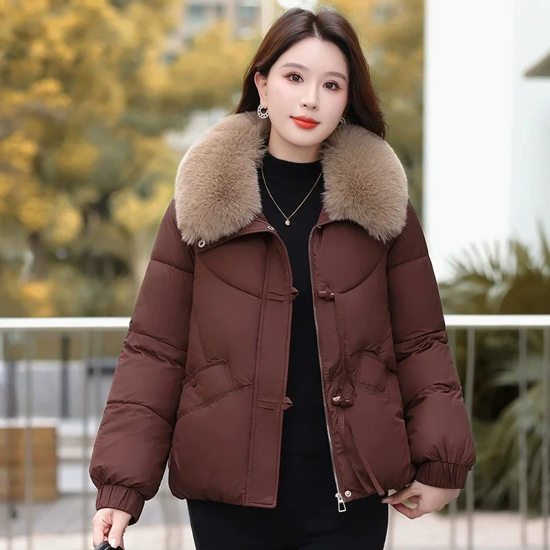 

New Winter Jacket Women Parkas Faux Fur Collar Short Jacket Female Down Cotton Jacket Parka Outwear Ladies Overcoat Female Coat