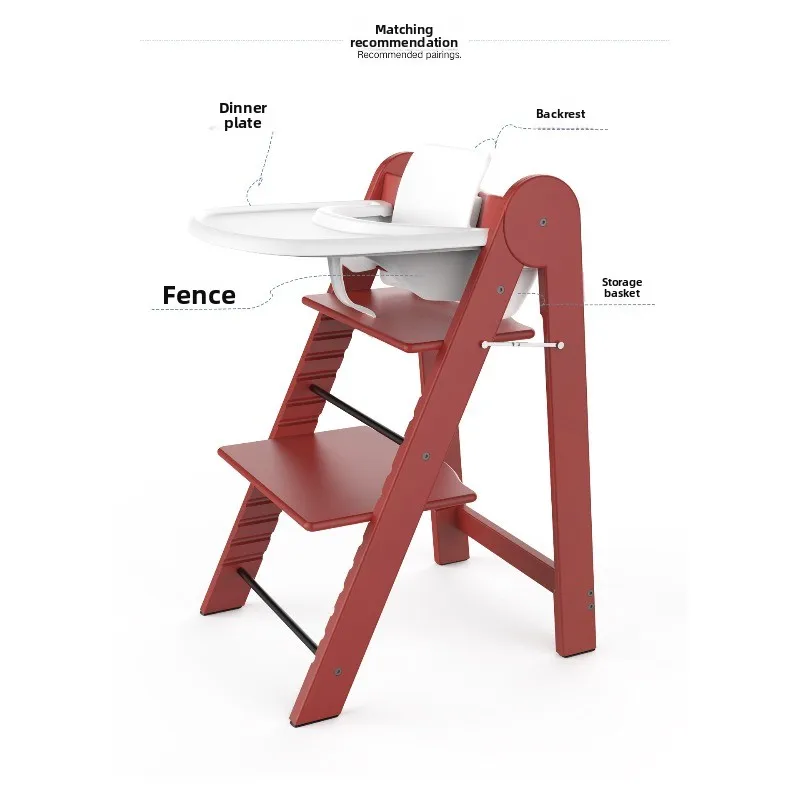 Children's baby dining chair, foldable solid wood growth chair, dining chair assembly and accessories; Plate fence seat belt