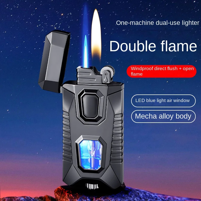 

Visible Gas Torch Lighter Metal Portable Windproof Unusual Cigarette Cigar Lighters Butane Gas Lighter Two Types of Flames