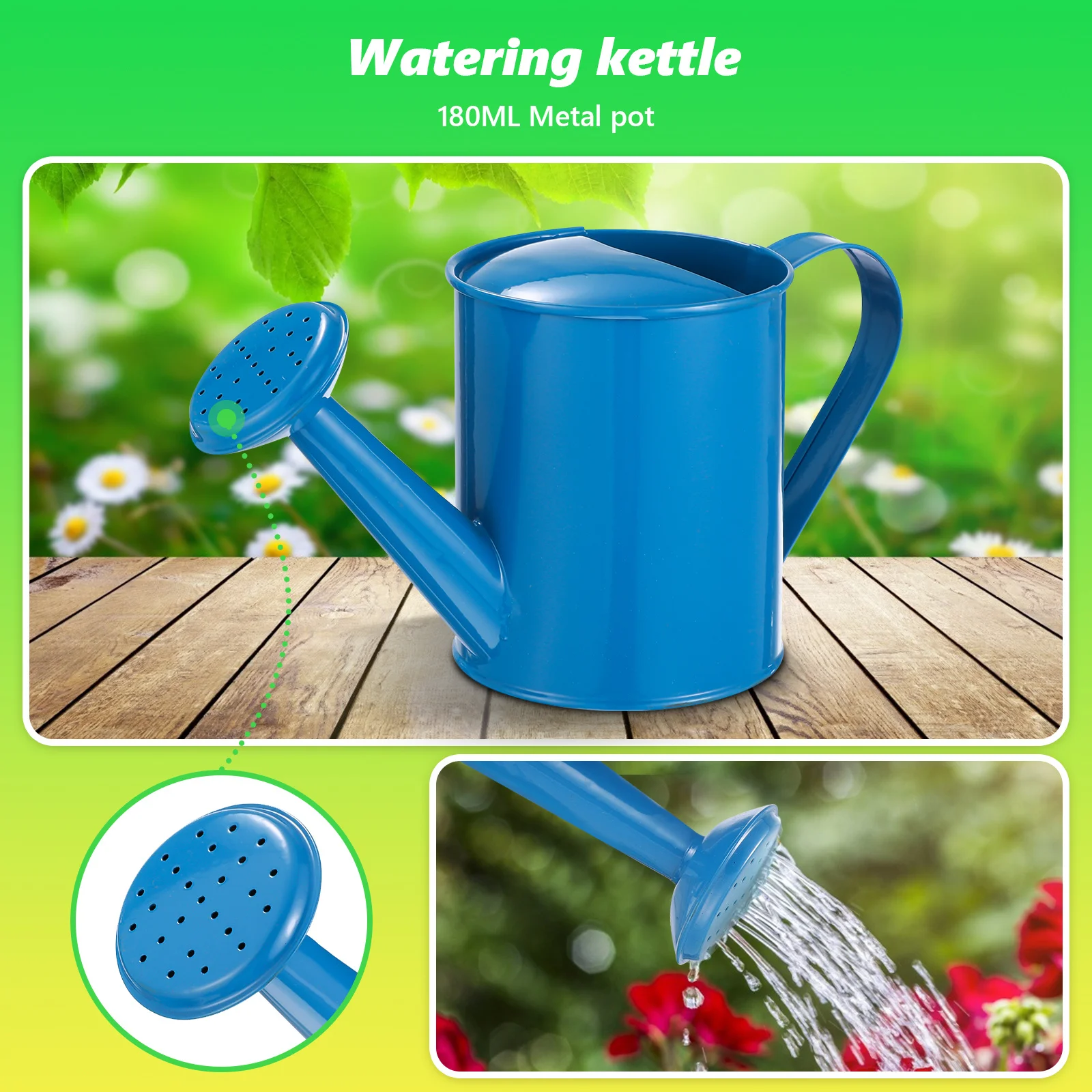 مجموعة أدوات الحديقة باللون الأزرق مع مقبض خشبي برأس معدني وحواف مستديرة وحقيبة حمل متضمنة ومجموعة البستنة