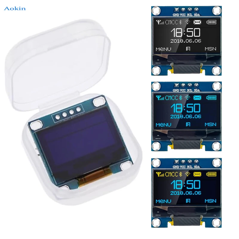 Module d'écran d'affichage OLED 0.96 pouces, 5 pièces, SSD1306 I2C IIC SPI série 128x64 3.3V-5V bleu/bleu jaune/blanc pour Arduino ESP32 ESP8266