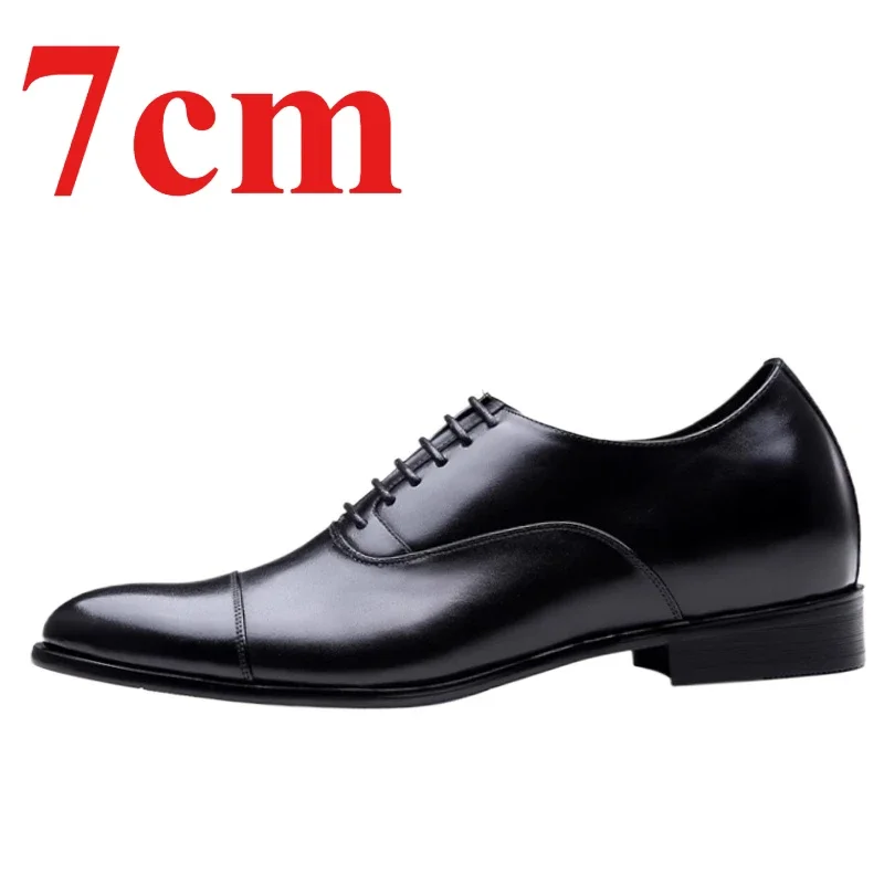 Invisible Height-increasing Dress Derby Shoes Men's Increase 7cm Cowhide Breathable Casual Thick Platform Wedding Elevated Shoes